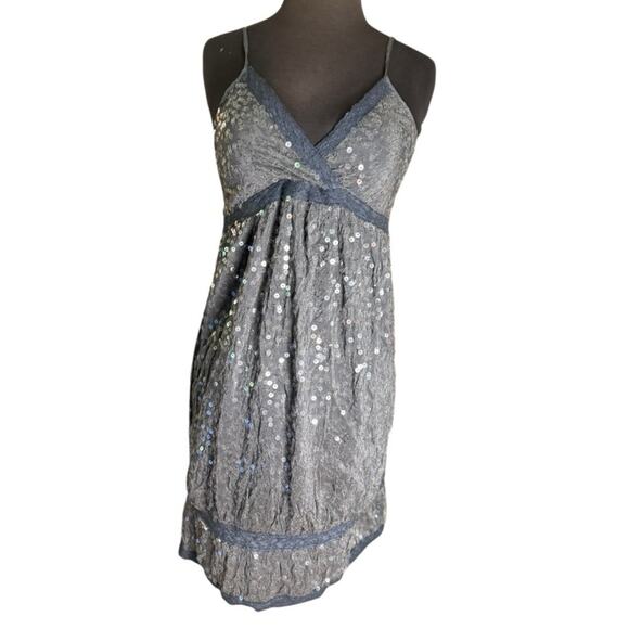 Y2K Miilla Silk Sequin Babydolll Lace Trim Mini Dress M NWT Party Boho Glam - Picture 2 of 10